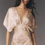 Amelia Deep-V Flutter-sleeve Satin A-line Gown Thumbnail 3