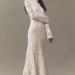Long-sleeve Mock-neck Stretch Lace Maxi Dress Thumbnail 1