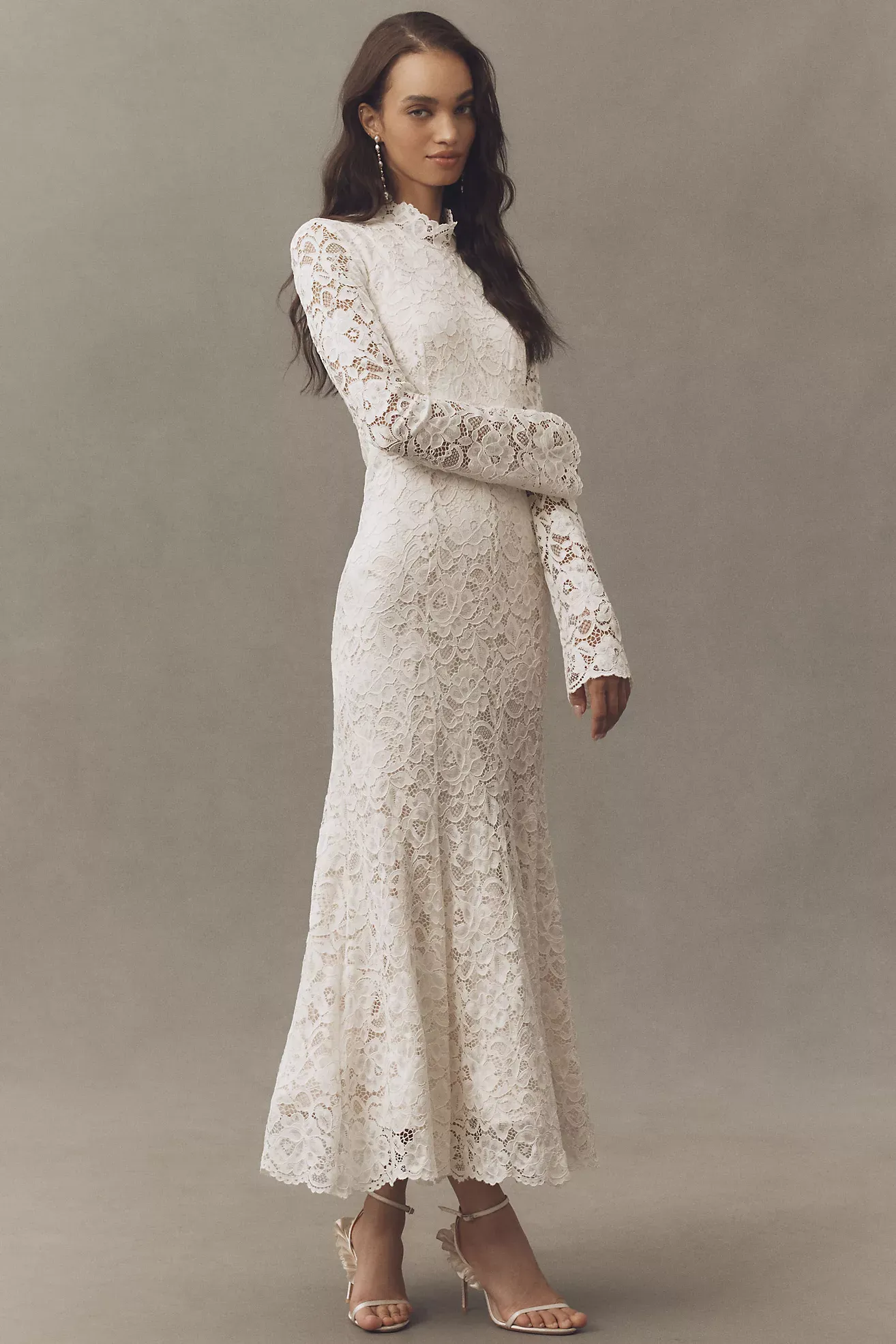 BHLDN Long-sleeve Mock-neck Stretch Lace Maxi Dress
