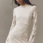Long-sleeve Mock-neck Stretch Lace Maxi Dress Thumbnail 3
