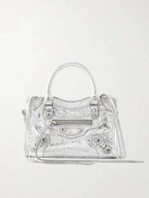 BALENCIAGA Le City Nano Embellished Crinkled-leather Shoulder Bag