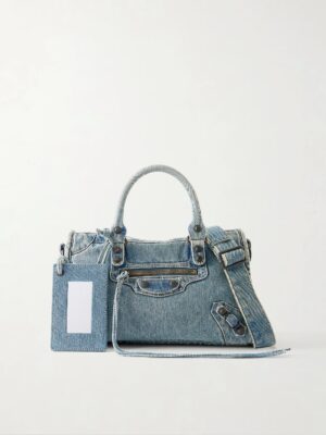 BALENCIAGA Le City Small Embellished Denim Shoulder Bag