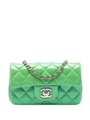 CHANEL PRE-OWNED Extra Mini Rectangular Classic Patent Single Flap Crossbody Bag