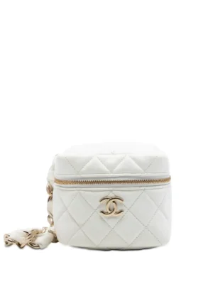 CHANEL PRE-OWNED 2021 CC Quilted Lambskin Cube Zip Clutch with Chain Vanity Bag