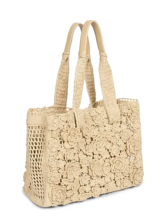 Summer Banana Small Floral Raffia Tote Bag Full Size Image 2