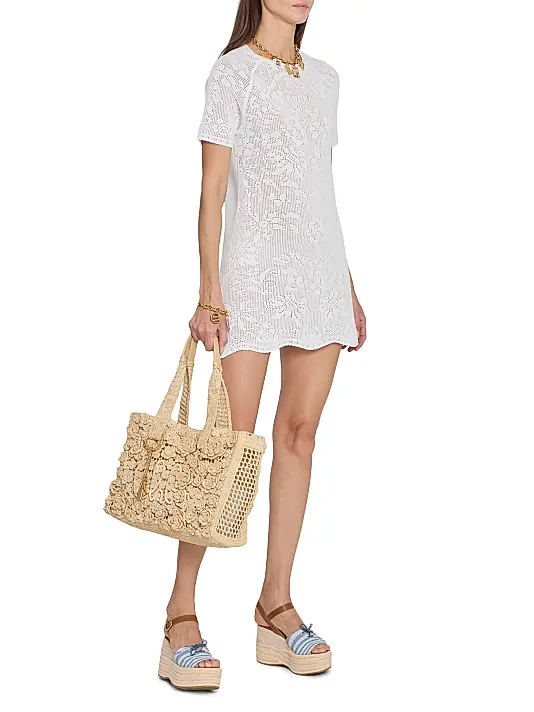 Summer Banana Small Floral Raffia Tote Bag Full Size Image 3