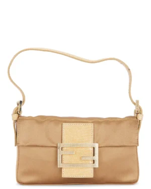FENDI X FWRD RENEW Crystal Embellished Satin Mini Baguette Shoulder Bag