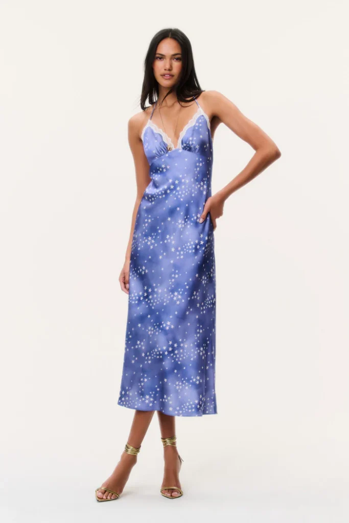 Evania Star Print Midi Slip Dress Full Size Image 1