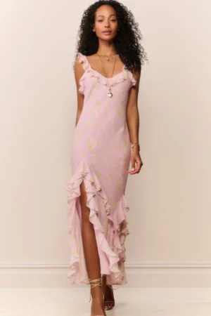 LOVESHACKFANCY Roseline Floral Chiffon Maxi Dress