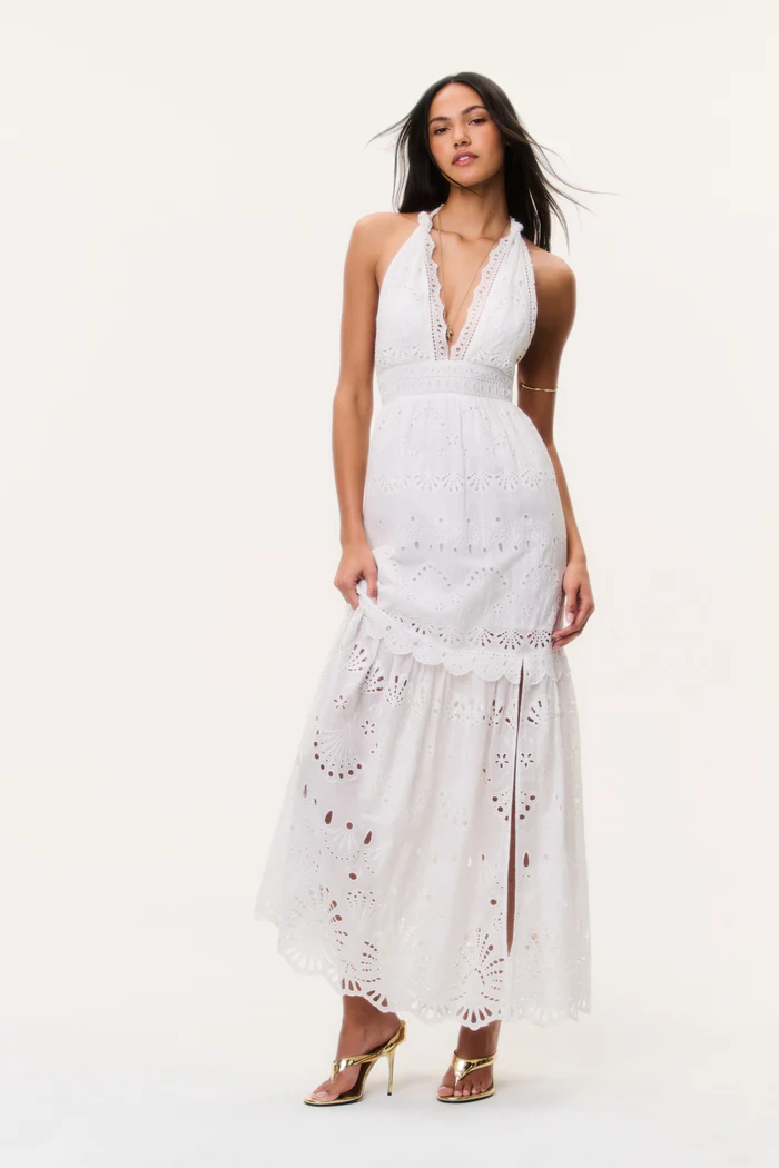 LOVESHACKFANCY Trix Eyelet Halter Maxi Dress