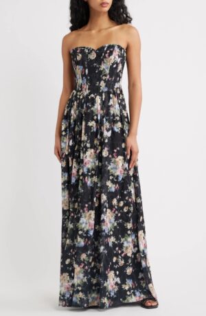 LULUS Remi Floral Corset Maxi Gown