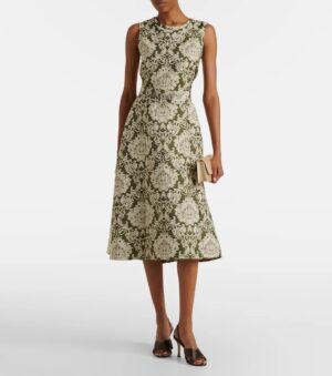 MAX MARA Embellished Cotton-blend Jacquard Midi Dress