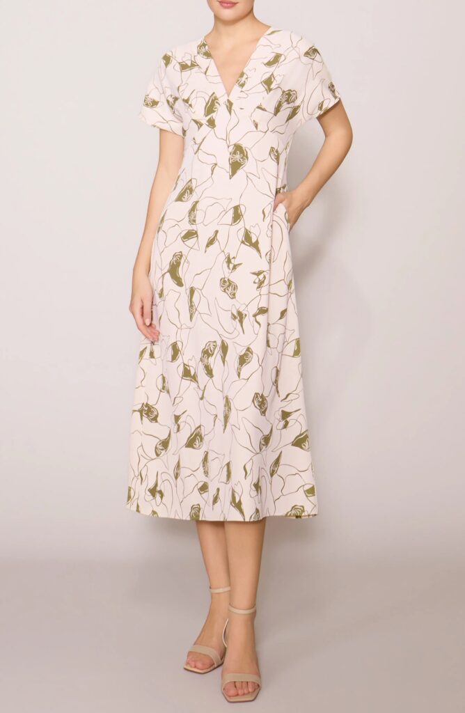 Floral V-neck Midi Dress Full Size Image 3