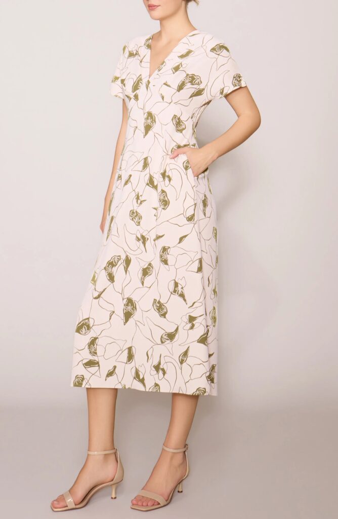 Floral V-neck Midi Dress Full Size Image 4