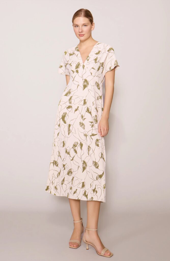 Floral V-neck Midi Dress Full Size Image 1