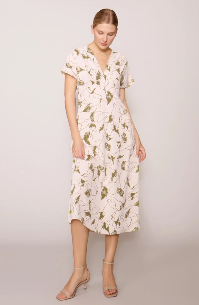 Floral V-neck Midi Dress Full Size Image 2