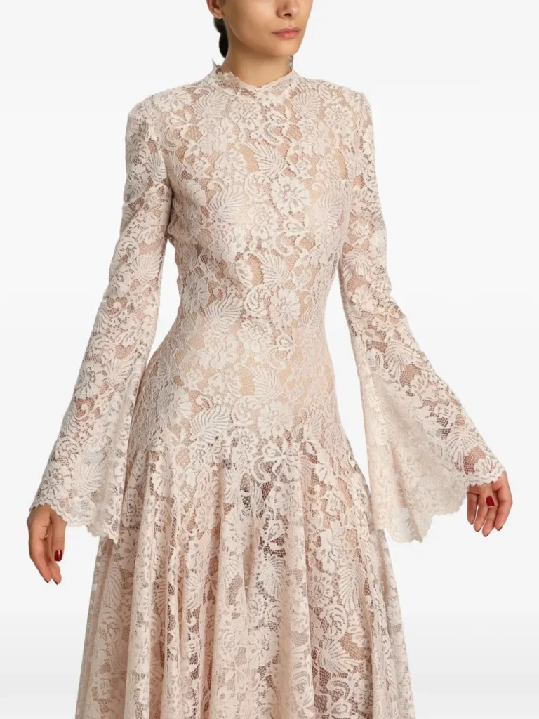 Capri Lace Flared-sleeve Asymmetric Dress Full Size Image 2