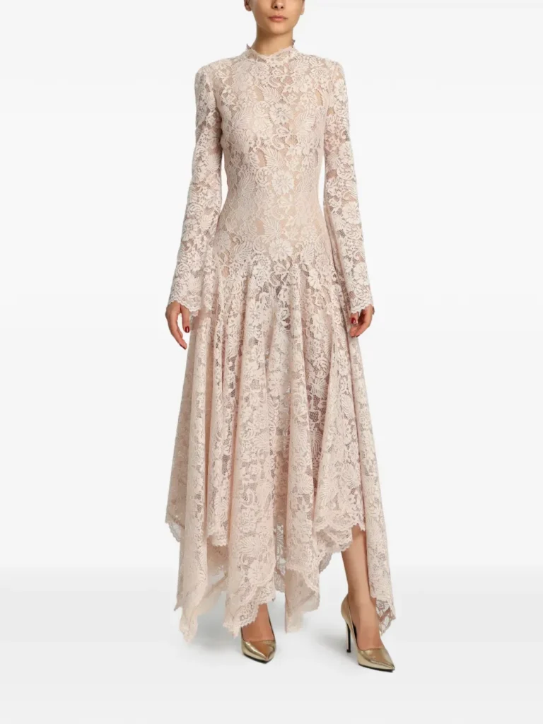 Capri Lace Flared-sleeve Asymmetric Dress Full Size Image 1