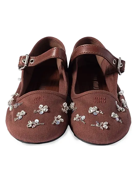 Embroidered Drill Ballerinas Full Size Image 2