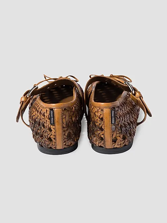 Woven Leather Ballerinas with Strap and Buckle Full Size Image 3