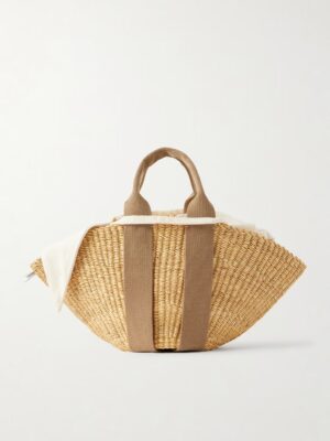 MUUÑ Sophie Mini Webbing-trimmed Woven Straw Tote