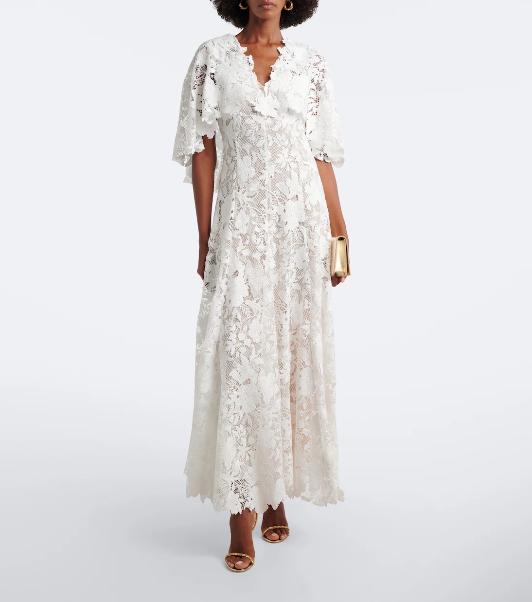 OSCAR DE LA RENTA Caped Floral Guipure Lace Gown