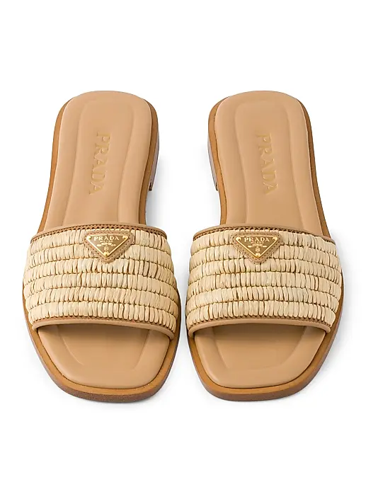Leather Slides with Crochet Details Full Size Image 2