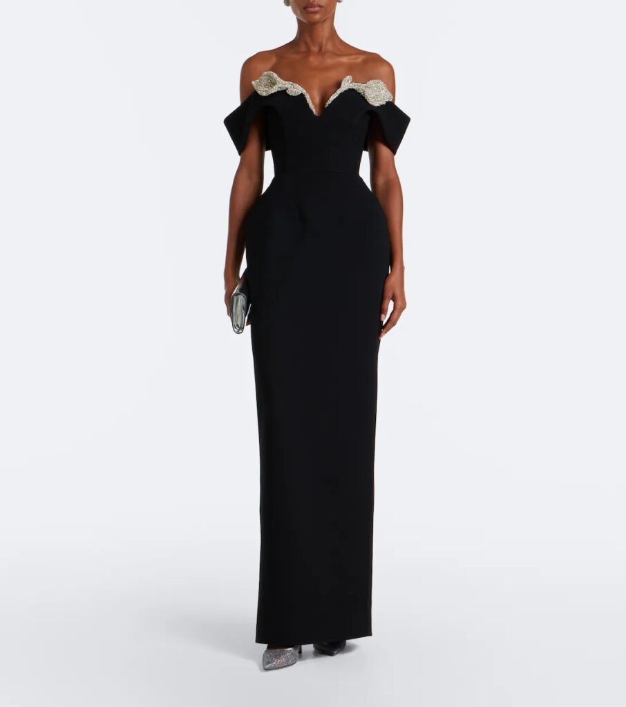 Oscar Off-shoulder Crepe Corset Gown Full Size Image 1