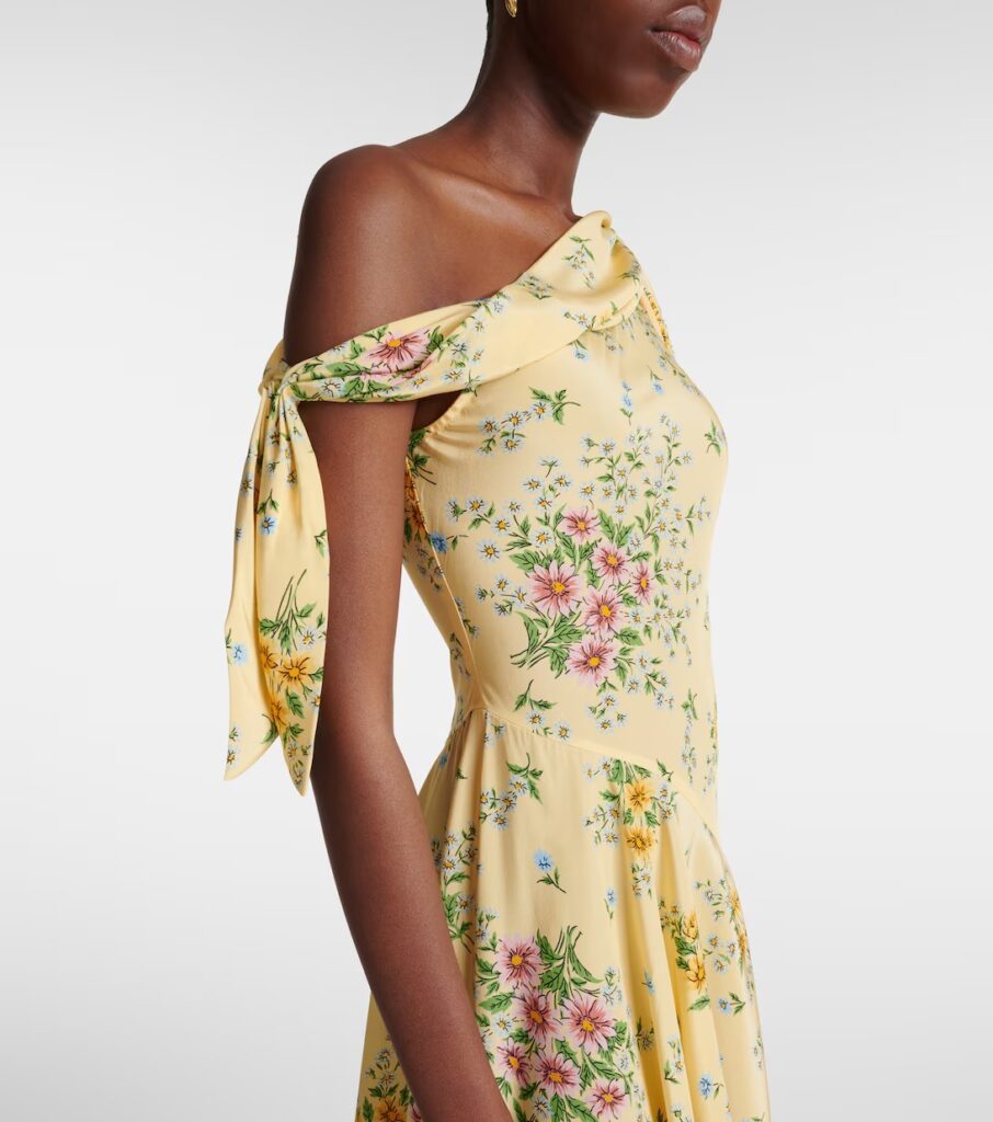 Asymmetric Floral Silk Midi Dress Full Size Image 3