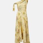 Asymmetric Floral Silk Midi Dress Thumbnail 2