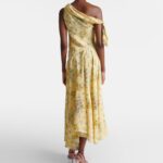 Asymmetric Floral Silk Midi Dress Thumbnail 4