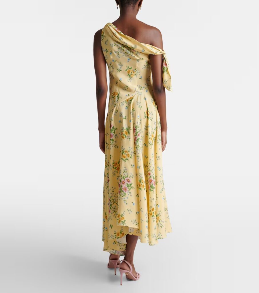 Asymmetric Floral Silk Midi Dress Full Size Image 4