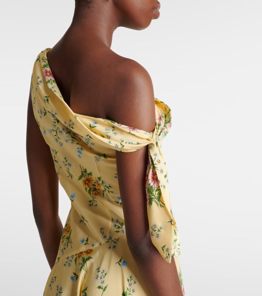 Asymmetric Floral Silk Midi Dress Full Size Image 5