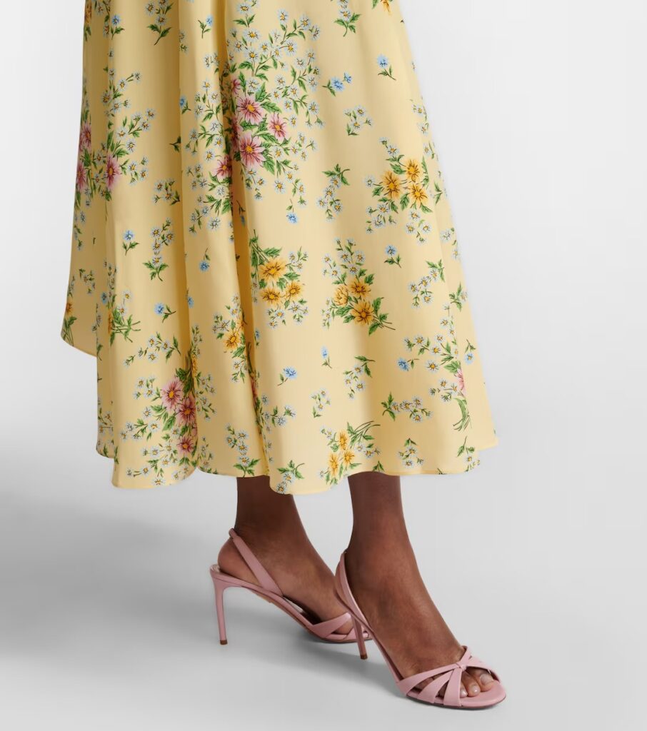 Asymmetric Floral Silk Midi Dress Full Size Image 6