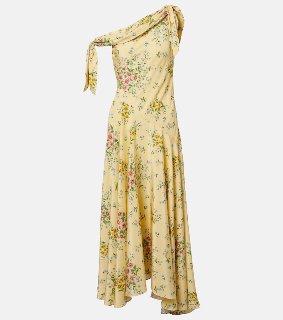 Asymmetric Floral Silk Midi Dress Full Size Image 2
