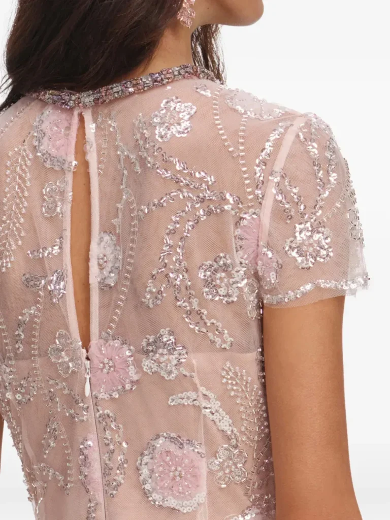 Sequin-embellished Floral-print Midi Dress Full Size Image 3