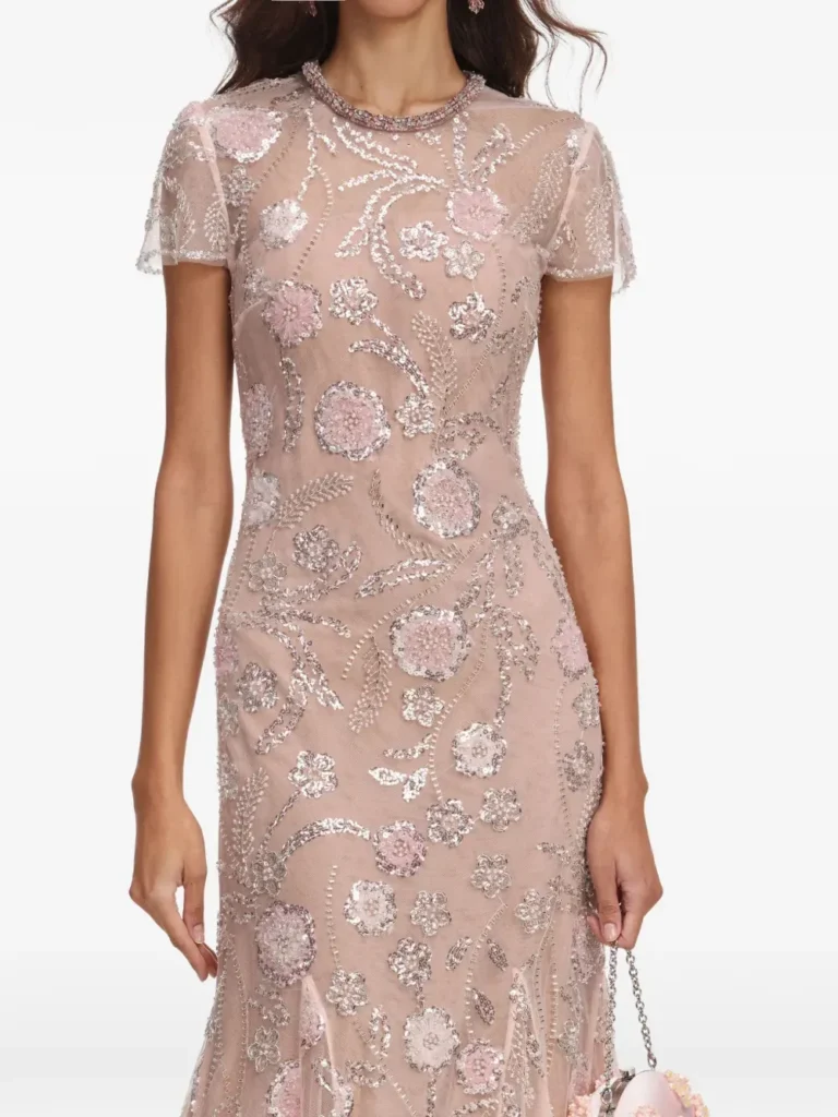 Sequin-embellished Floral-print Midi Dress Full Size Image 4