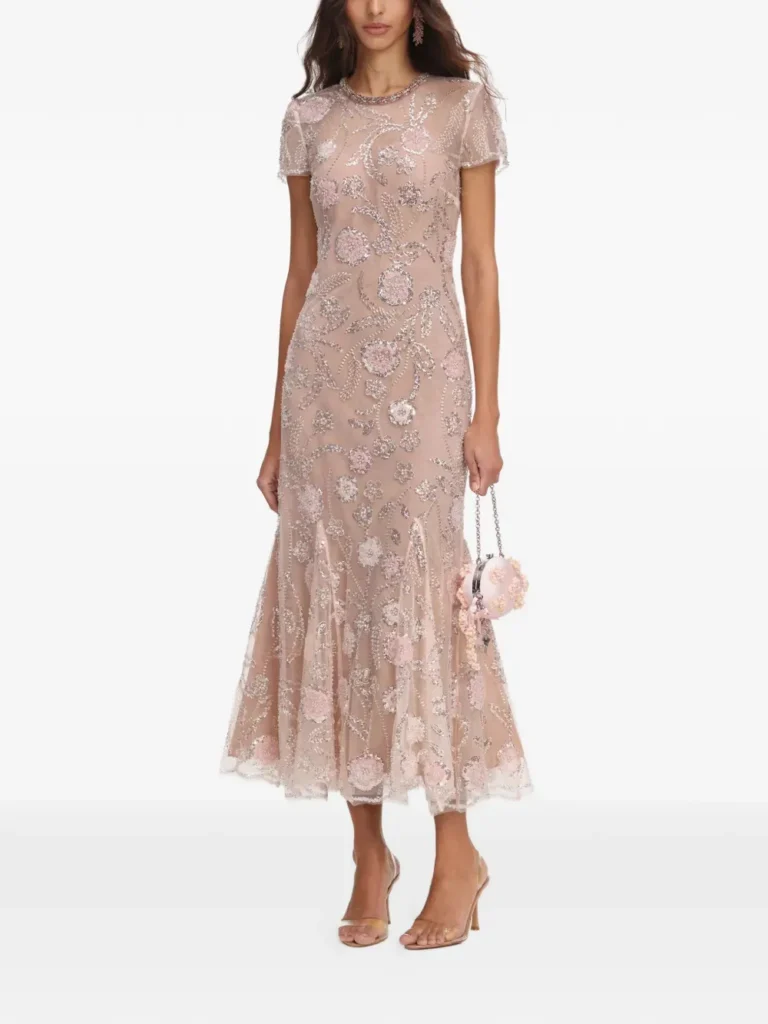 Sequin-embellished Floral-print Midi Dress Full Size Image 1