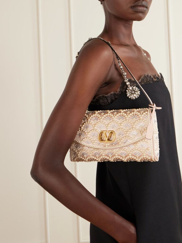 DeVain Pearl and Crystal-embellished Satin Shoulder Bag Full Size Image 4