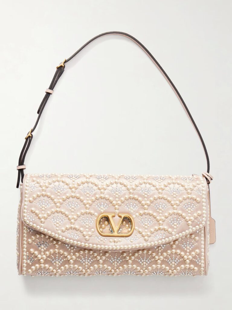 DeVain Pearl and Crystal-embellished Satin Shoulder Bag Full Size Image 1