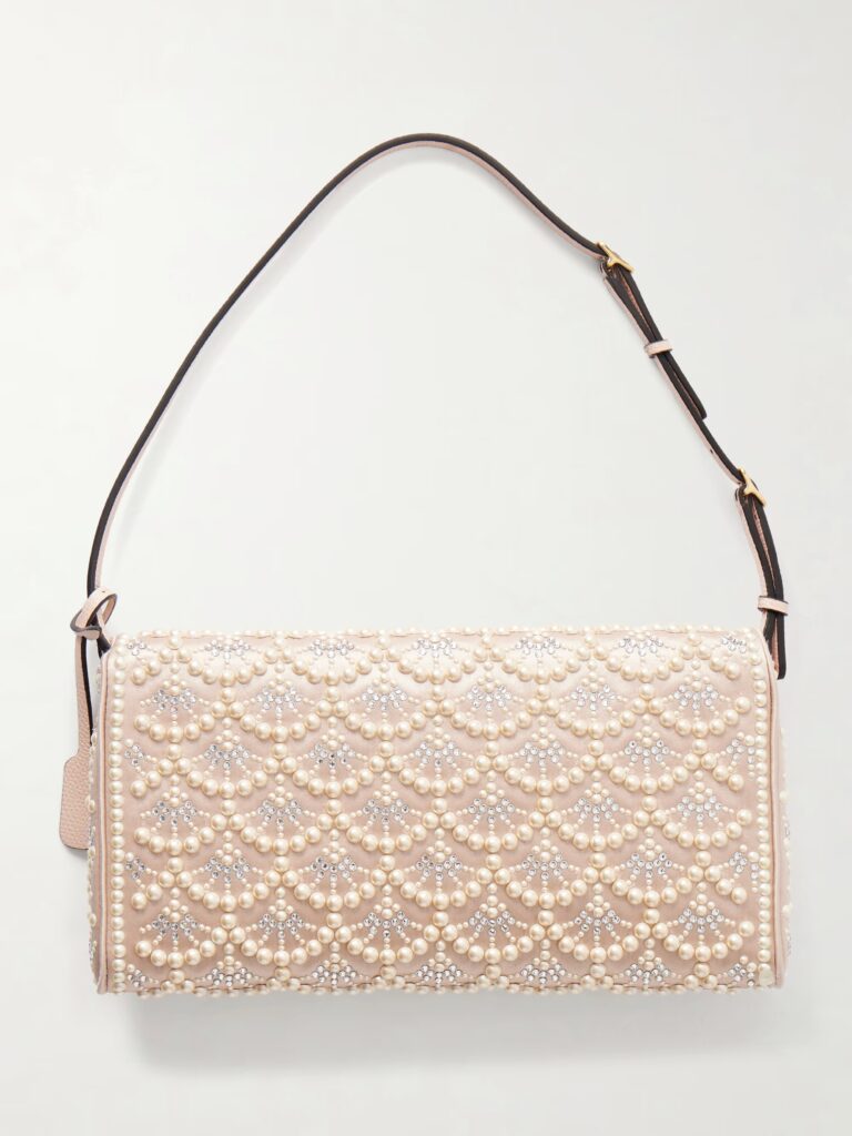 DeVain Pearl and Crystal-embellished Satin Shoulder Bag Full Size Image 2