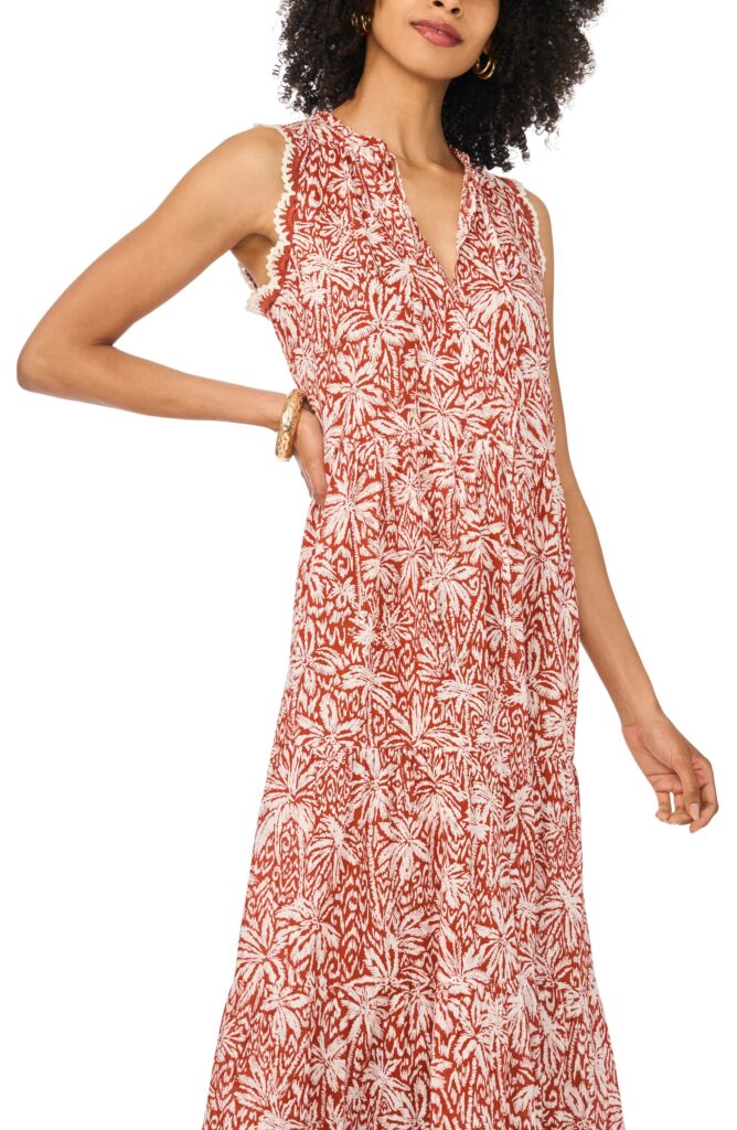 Tie Neck Tiered Cotton Maxi Dress Full Size Image 3